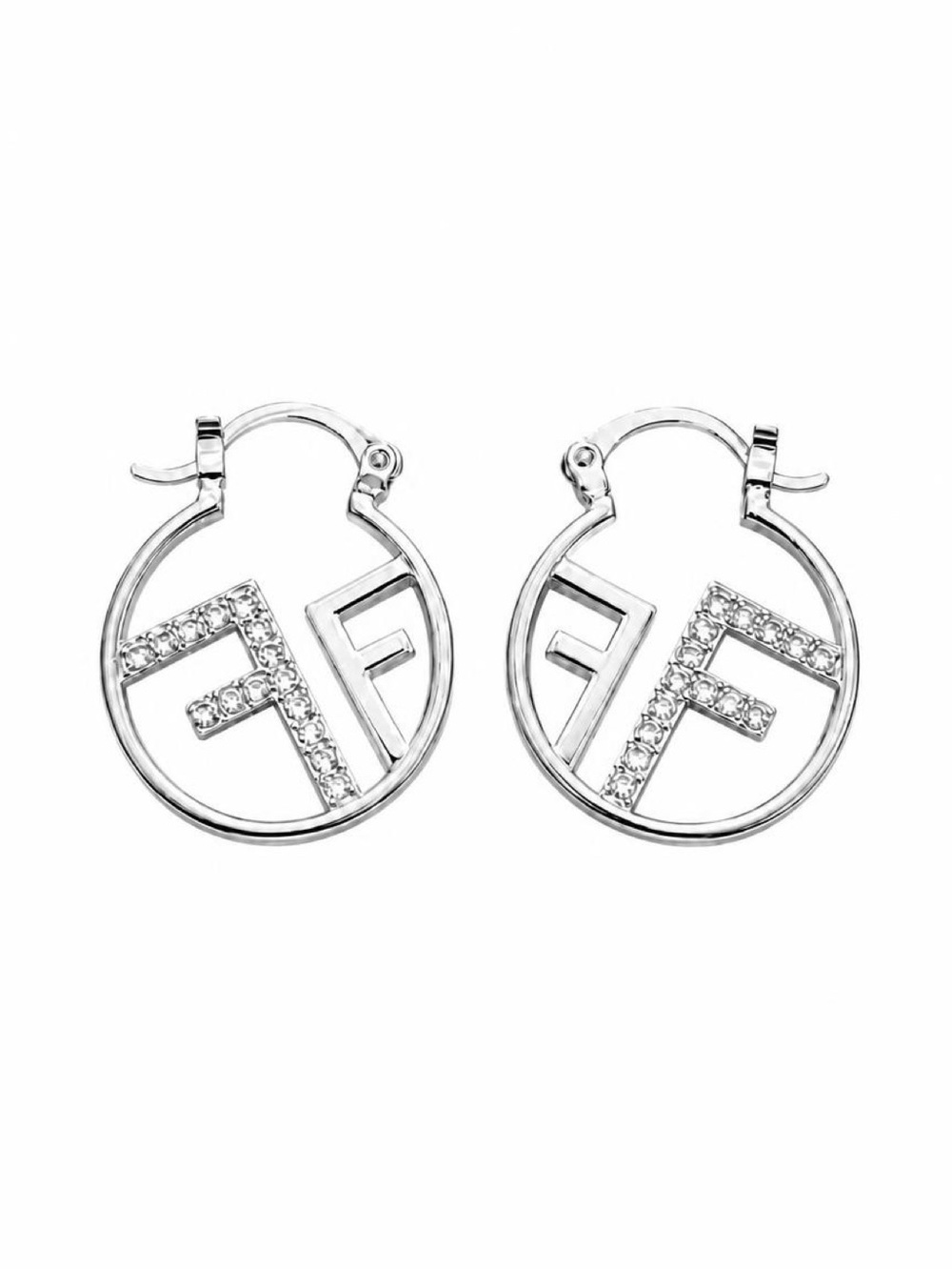 Silver-Tone Crystal Rhinestone Letter F F Hoop Earrings